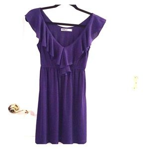 Purple ruffled v neck dress